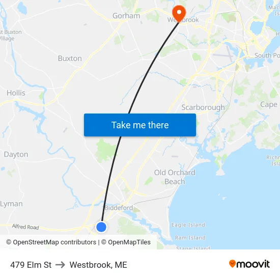 479 Elm St to Westbrook, ME map