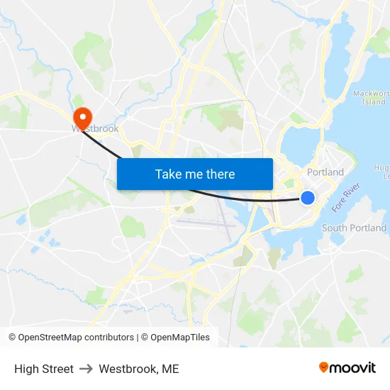 High Street to Westbrook, ME map
