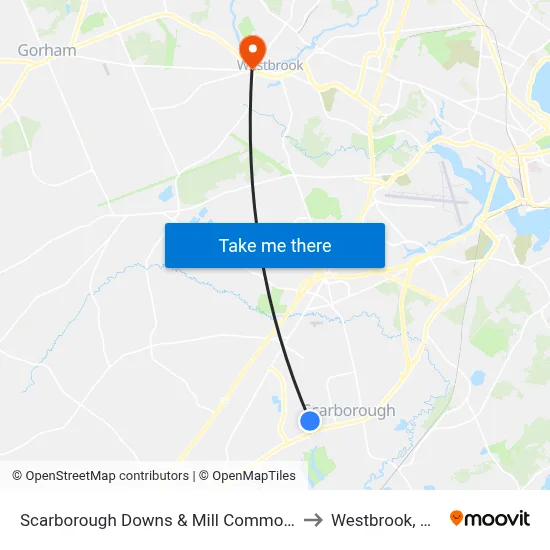 Scarborough Downs & Mill Commons to Westbrook, ME map