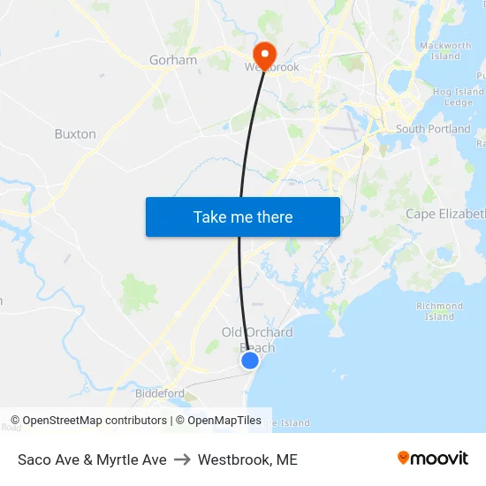 Saco Ave & Myrtle Ave to Westbrook, ME map