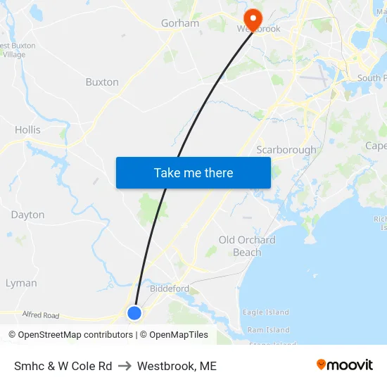 Smhc & W Cole Rd to Westbrook, ME map