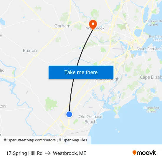 17 Spring Hill Rd to Westbrook, ME map