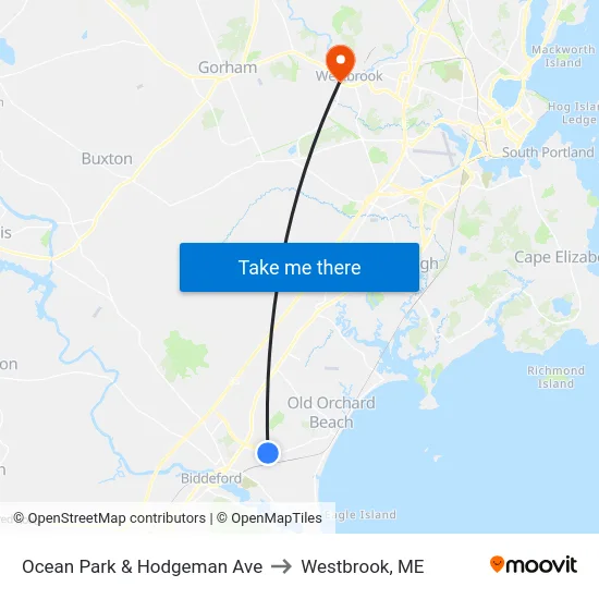 Ocean Park & Hodgeman Ave to Westbrook, ME map