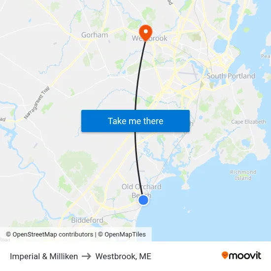 Imperial & Milliken to Westbrook, ME map