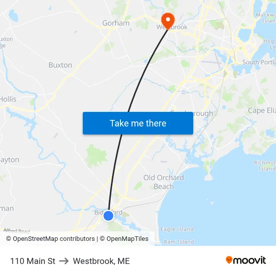 110 Main St to Westbrook, ME map