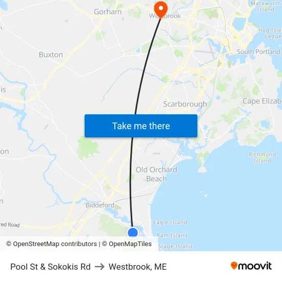 Pool St & Sokokis Rd to Westbrook, ME map