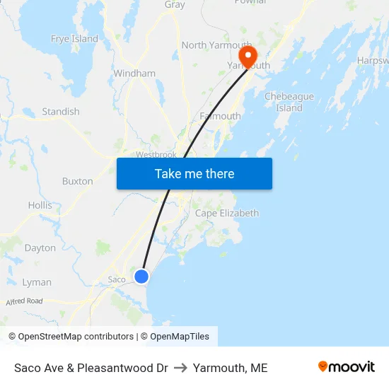 Saco Ave & Pleasantwood Dr to Yarmouth, ME map