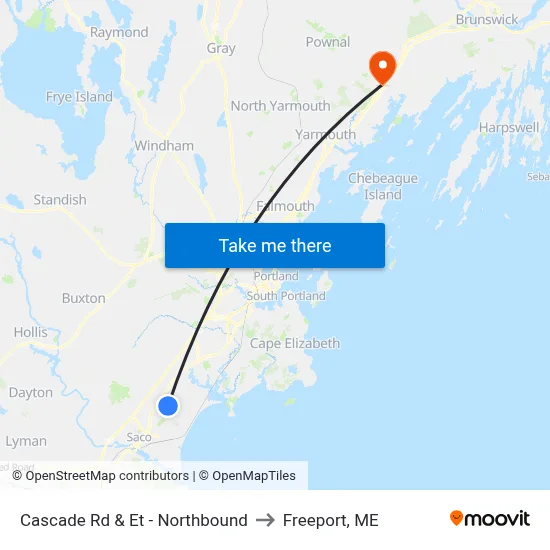 Cascade Rd & Et - Northbound to Freeport, ME map