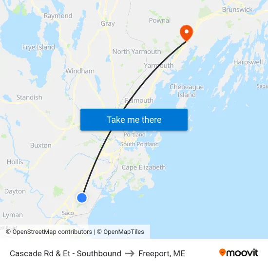 Cascade Rd & Et - Southbound to Freeport, ME map