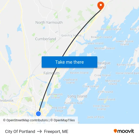 City Of Portland to Freeport, ME map