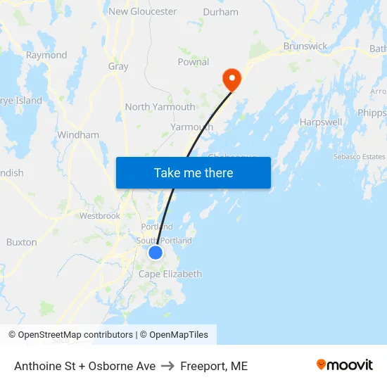 Anthoine St + Osborne Ave to Freeport, ME map