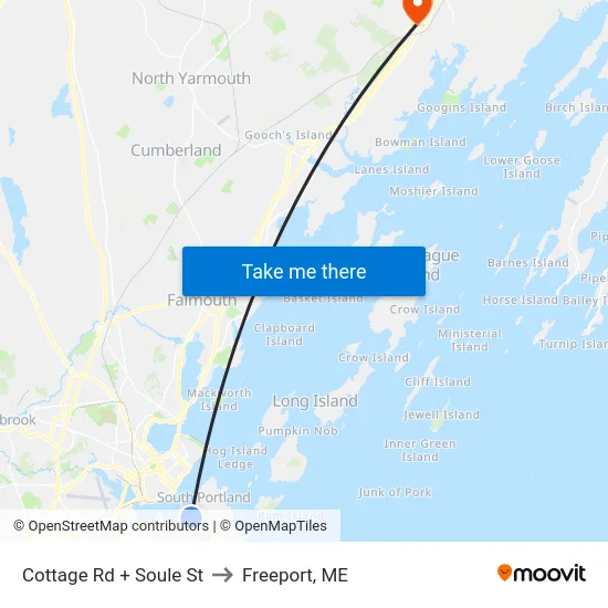 Cottage Rd + Soule St to Freeport, ME map