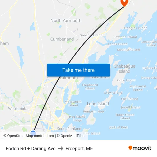 Foden Rd + Darling Ave to Freeport, ME map