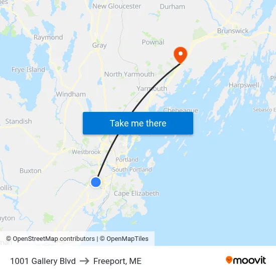 1001 Gallery Blvd to Freeport, ME map