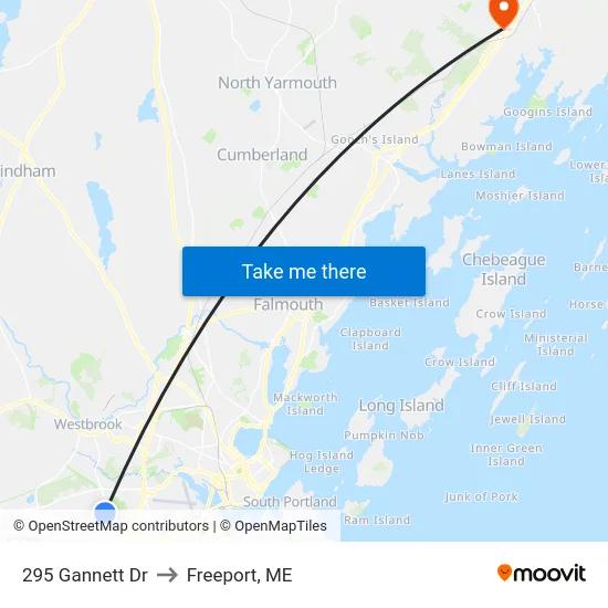 295 Gannett Dr to Freeport, ME map