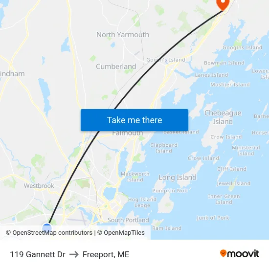 119 Gannett Dr to Freeport, ME map