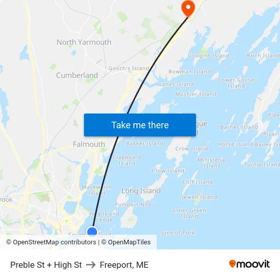 Preble St + High St to Freeport, ME map