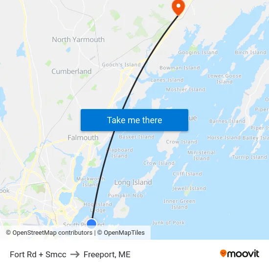 Fort Rd + Smcc to Freeport, ME map