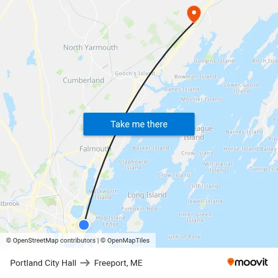 Portland City Hall to Freeport, ME map