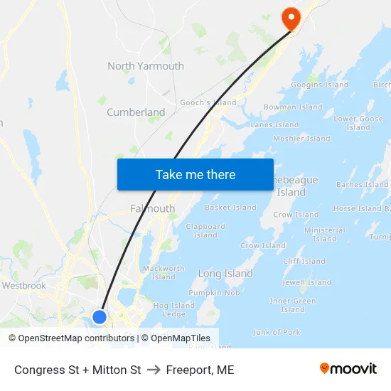 Congress St + Mitton St to Freeport, ME map