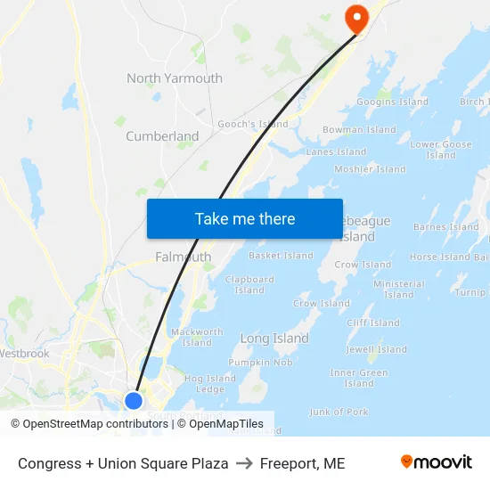Congress + Union Square Plaza to Freeport, ME map