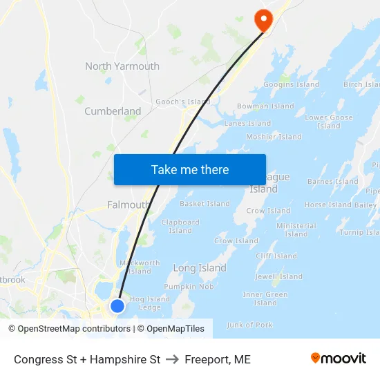 Congress St + Hampshire St to Freeport, ME map