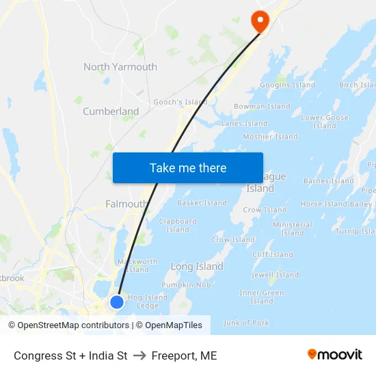 Congress St + India St to Freeport, ME map