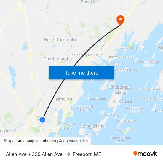 Allen Ave + 320 Allen Ave to Freeport, ME map