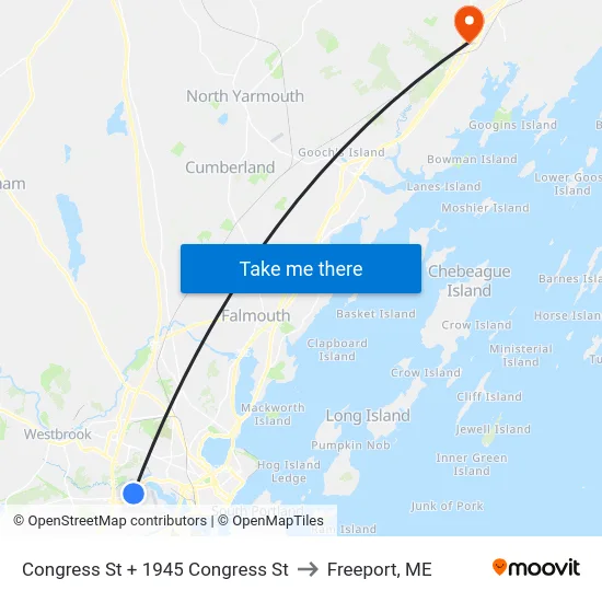 Congress St + 1945 Congress St to Freeport, ME map