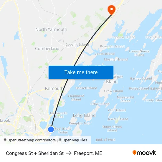 Congress St + Sheridan St to Freeport, ME map