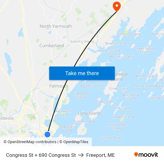 Congress St + 690 Congress St to Freeport, ME map