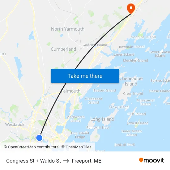Congress St + Waldo St to Freeport, ME map