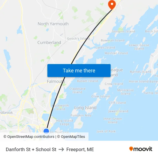 Danforth St + School St to Freeport, ME map