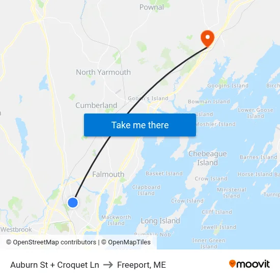 Auburn St + Croquet Ln to Freeport, ME map