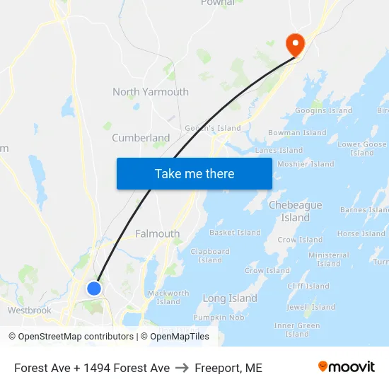 Forest Ave + 1494 Forest Ave to Freeport, ME map