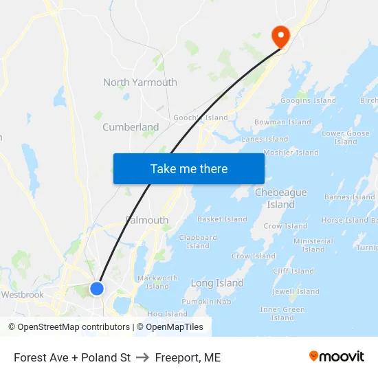 Forest Ave + Poland St to Freeport, ME map