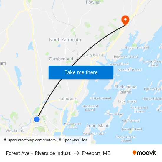 Forest Ave + Riverside Indust. to Freeport, ME map