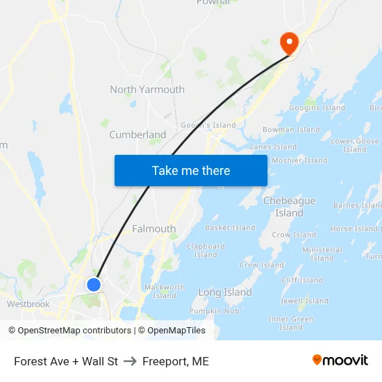 Forest Ave + Wall St to Freeport, ME map