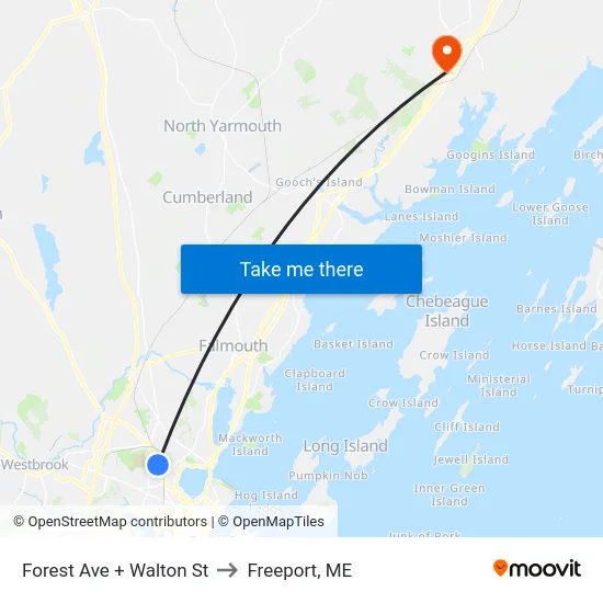 Forest Ave + Walton St to Freeport, ME map