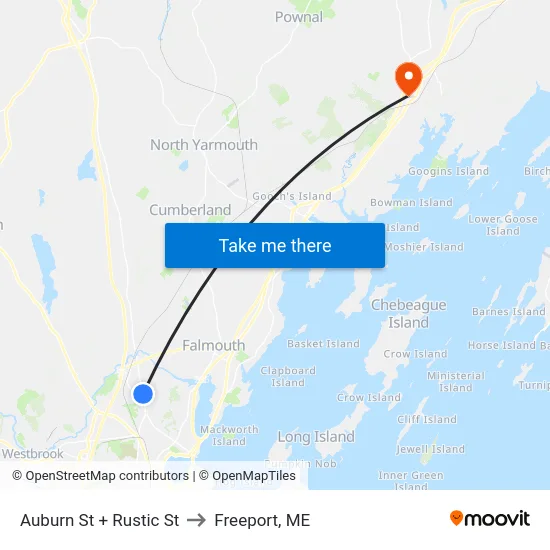 Auburn St + Rustic St to Freeport, ME map