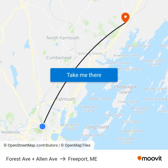 Forest Ave + Allen Ave to Freeport, ME map