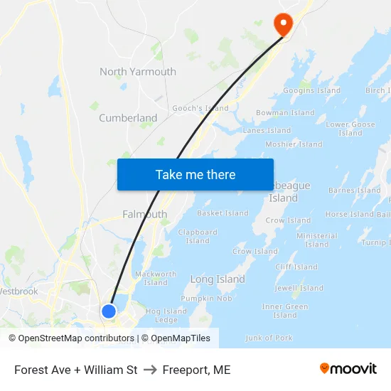Forest Ave + William St to Freeport, ME map