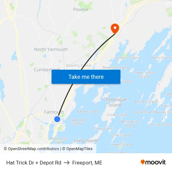 Hat Trick Dr + Depot Rd to Freeport, ME map
