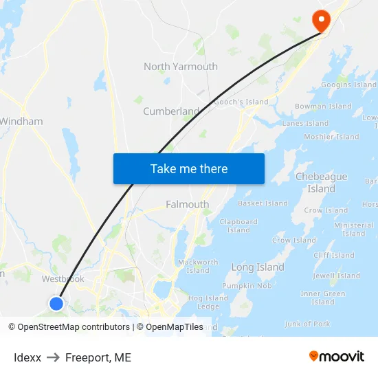 Idexx to Freeport, ME map
