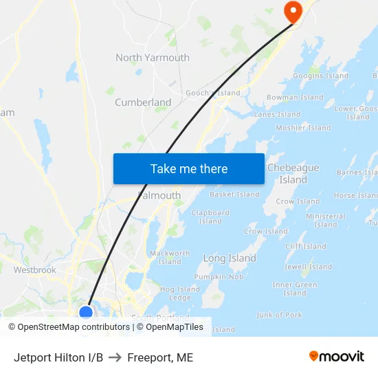 Jetport Hilton I/B to Freeport, ME map
