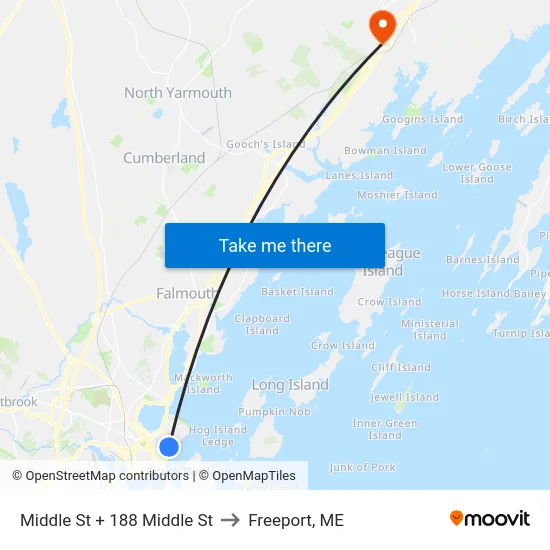 Middle St + 188 Middle St to Freeport, ME map