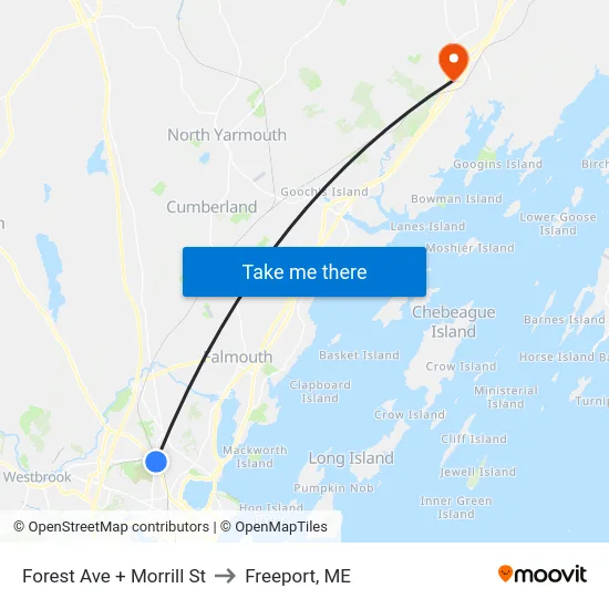 Forest Ave + Morrill St to Freeport, ME map