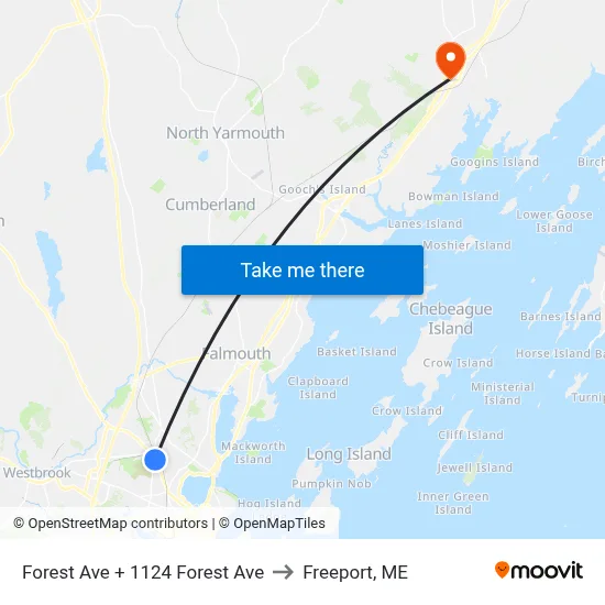 Forest Ave + 1124 Forest Ave to Freeport, ME map