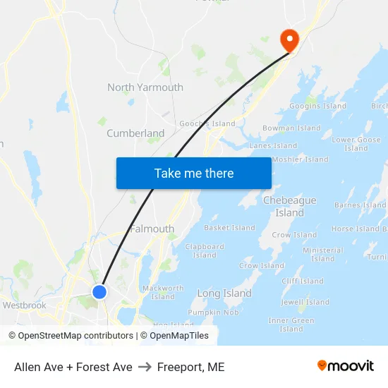 Allen Ave + Forest Ave to Freeport, ME map