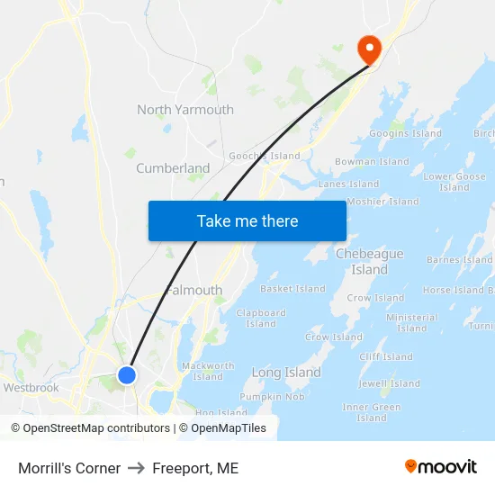 Morrill's Corner to Freeport, ME map